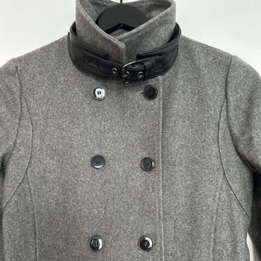 Kooples Grey Wool Blend Trench Coat with leather details - Picture 2 of 11